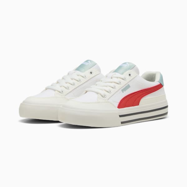 Court Classic Vulc Formstrip Big Kids' Sneakers, PUMA White-Red Fire-Vapor Gray, extralarge