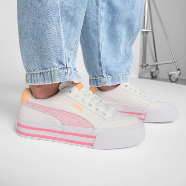 Chaussures Court Classic Vulc Enfant et Adolescent, PUMA White-Rose Mauve-Almost Apricot, extralarge