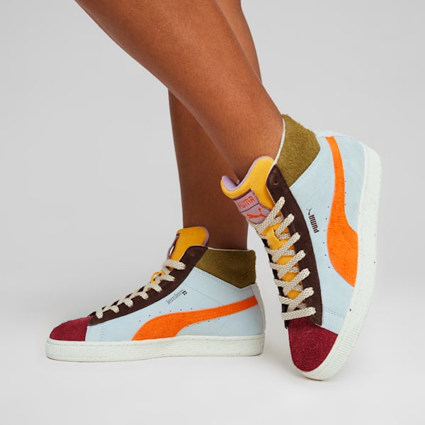 Tenis para mujer PUMA x lemlem Suede, Icy Blue-Cayenne Pepper, extralarge