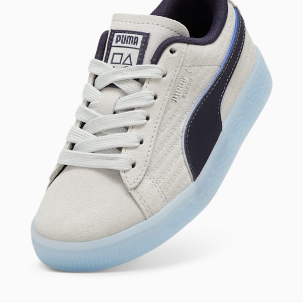 キッズ PUMA x PlayStation スウェード スニーカー 17-21cm, Glacial Gray-New Navy, extralarge-JPN