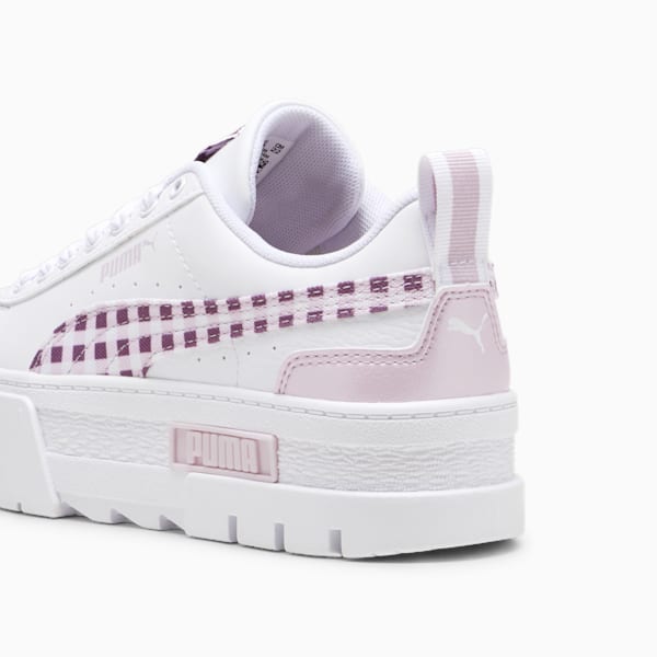 Mayze Gingham Cozy Big Kids' Sneakers, PUMA White-Grape Mist, extralarge