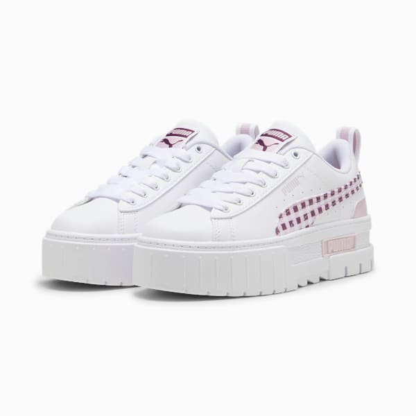 Mayze Gingham Cozy Big Kids' Sneakers, PUMA White-Grape Mist, extralarge