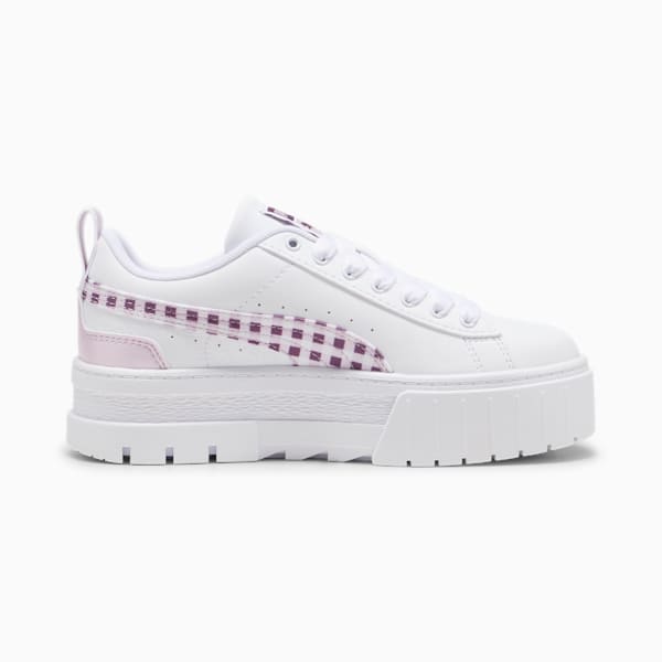 Mayze Gingham Cozy Big Kids' Sneakers, PUMA White-Grape Mist, extralarge