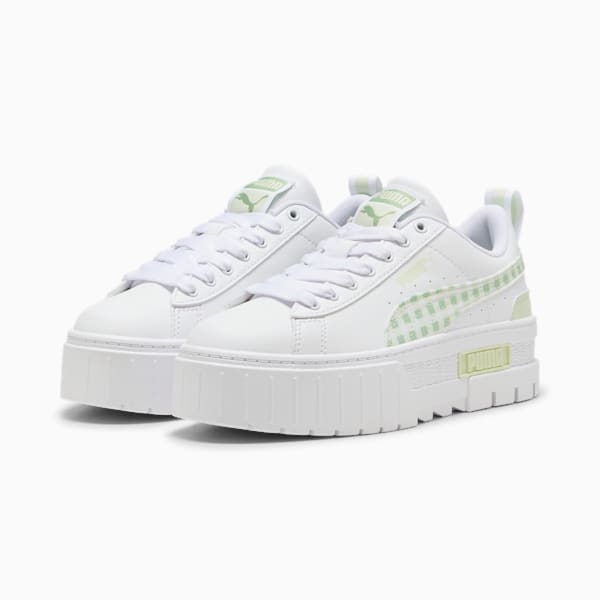 Mayze Gingham Cozy Big Kids' Sneakers, PUMA White-Green Illusion, extralarge