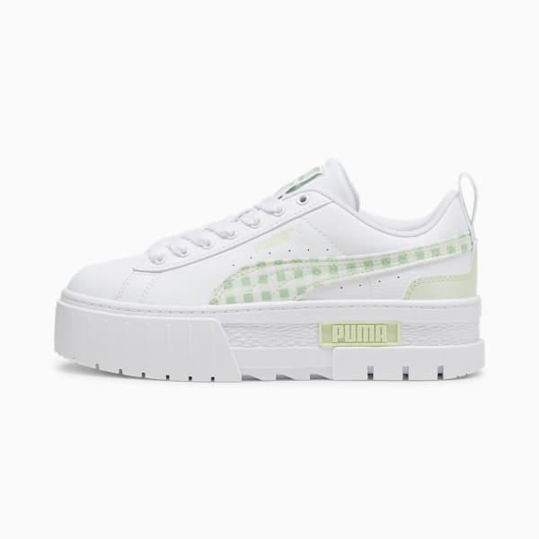 Mayze Gingham Cozy Big Kids' Sneakers, PUMA White-Green Illusion, extralarge