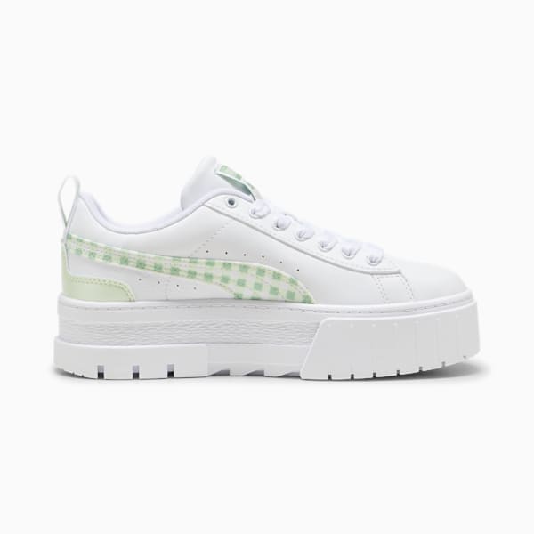 Mayze Gingham Cozy Big Kids' Sneakers, PUMA White-Green Illusion, extralarge