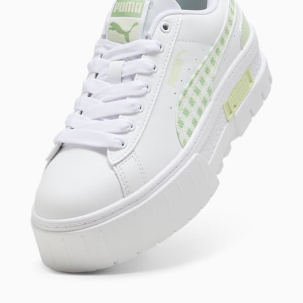 Mayze Gingham Cozy Big Kids' Sneakers, PUMA White-Green Illusion, extralarge