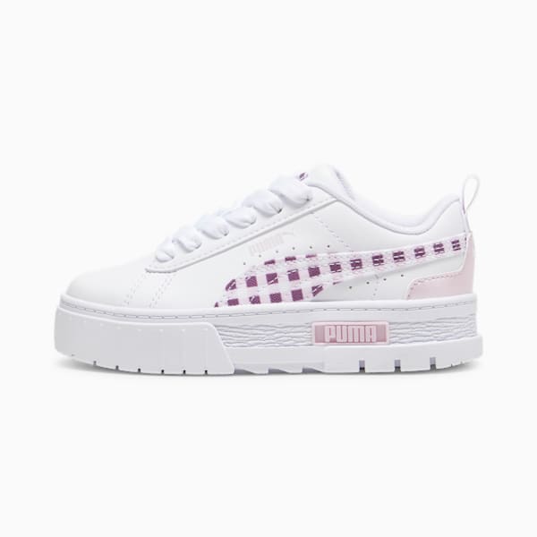 Mayze Gingham Cozy Little Kids' Sneakers, PUMA White-Grape Mist, extralarge