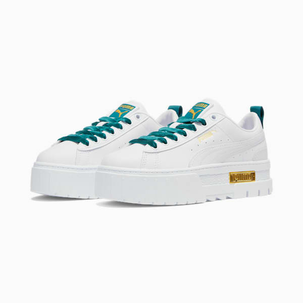 Mayze Heritage Velvet Women's Sneakers, PUMA White-Malachite-Puma Team Gold, extralarge