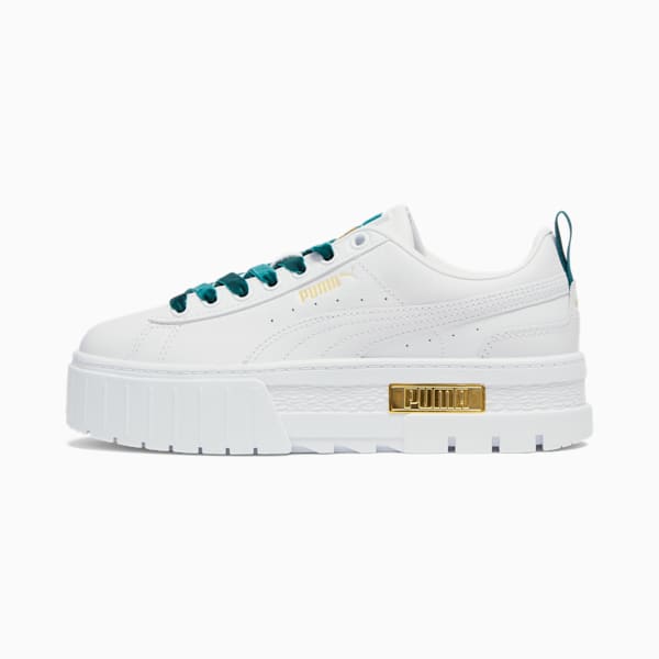 Mayze Heritage Velvet Women's Sneakers, PUMA White-Malachite-Puma Team Gold, extralarge