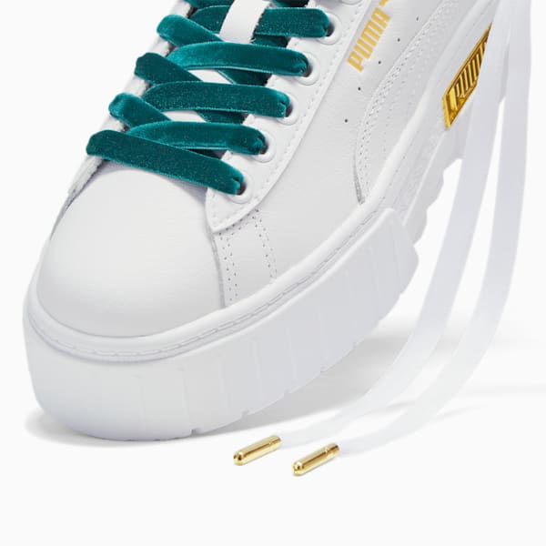 Mayze Heritage Velvet Women's Sneakers, PUMA White-Malachite-Puma Team Gold, extralarge