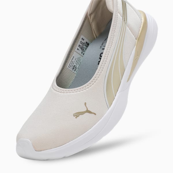 Evelyn Softride Women's Ballerinas, Alpine Snow-Metallic Gold-PUMA White, extralarge-IND