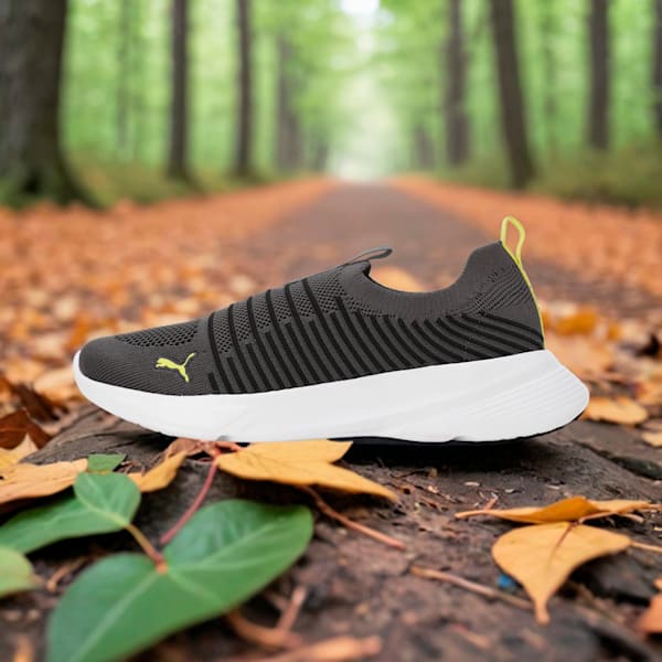 Kardio Men's Slip-On Shoes, PUMA Black-Dark Coal-Lime Sheen, extralarge-IND