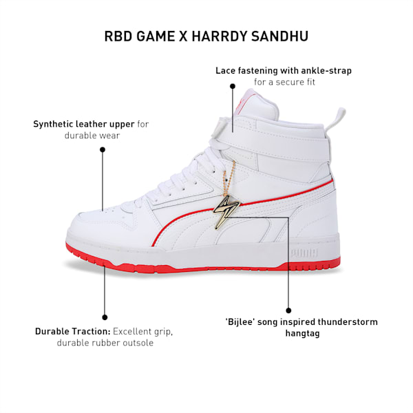 RBD Game x HARRDY SANDHU Men's Sneakers, PUMA White-For All Time Red-Feather Gray, extralarge-IND