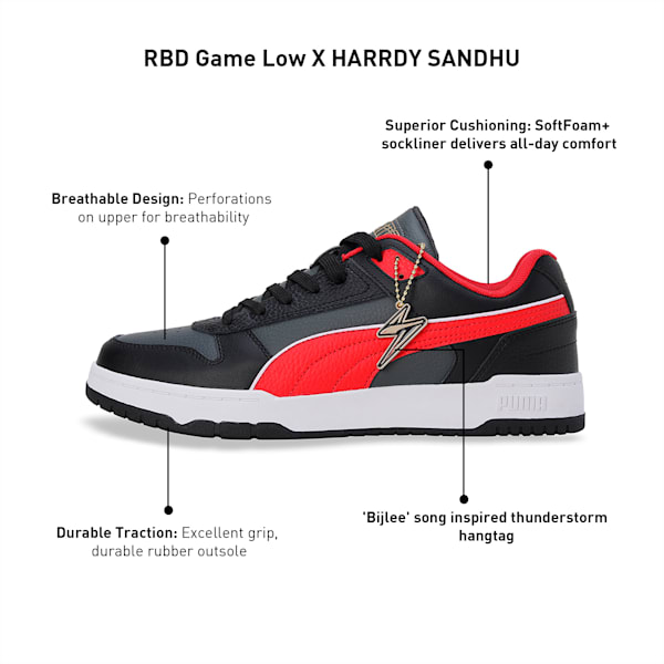 RBD Game Low x HARRDY SANDHU Men's Sneakers, Shadow Gray-PUMA Black-For All Time Red, extralarge-IND