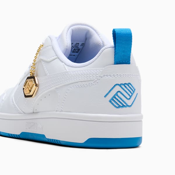Rebound V6 Low Boys and Girls Club Big Kids' Shoes, PUMA White-Cloisonne-Puma Team Gold, extralarge