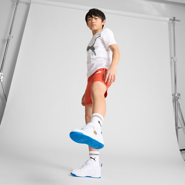 Rebound V6 Low Boys and Girls Club Big Kids' Shoes, PUMA White-Cloisonne-Puma Team Gold, extralarge