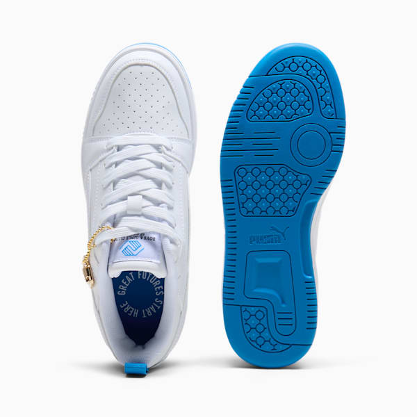 Tenis de cuello bajo para niños grandes Rebound V6 Boys and Girls Club, PUMA White-Cloisonne-Puma Team Gold, extralarge