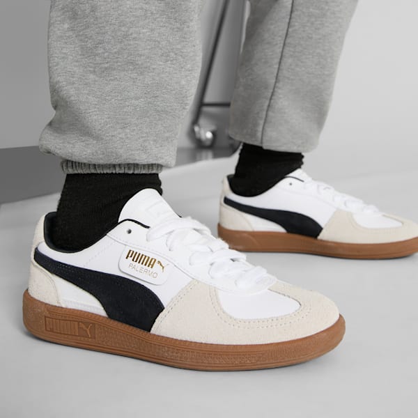 Baskets en cuir Palermo Enfant et Adolescent, PUMA White-Vapor Gray-Gum, extralarge