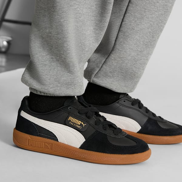 Baskets en cuir Palermo Enfant et Adolescent, PUMA Black-Feather Gray-Gum, extralarge