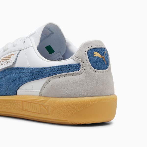Tenis adolescentes de cuero Palermo, PUMA White-Blue Horizon-Gum, extralarge