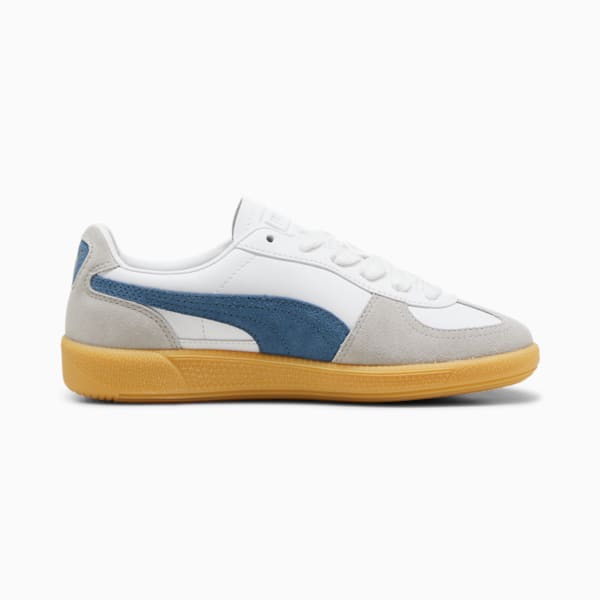 Tenis adolescentes de cuero Palermo, PUMA White-Blue Horizon-Gum, extralarge