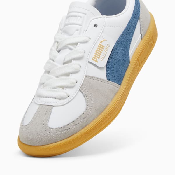 Tenis adolescentes de cuero Palermo, PUMA White-Blue Horizon-Gum, extralarge