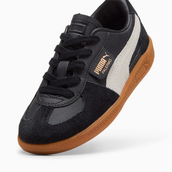 Tenis de piel para niños pequeños Palermo, PUMA Black-Feather Gray-Gum, extralarge