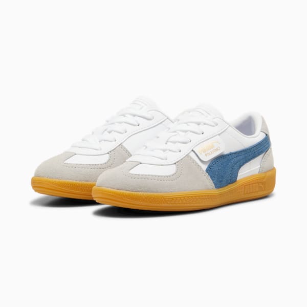 Tenis infantiles de cuero Palermo, PUMA White-Blue Horizon-Gum, extralarge