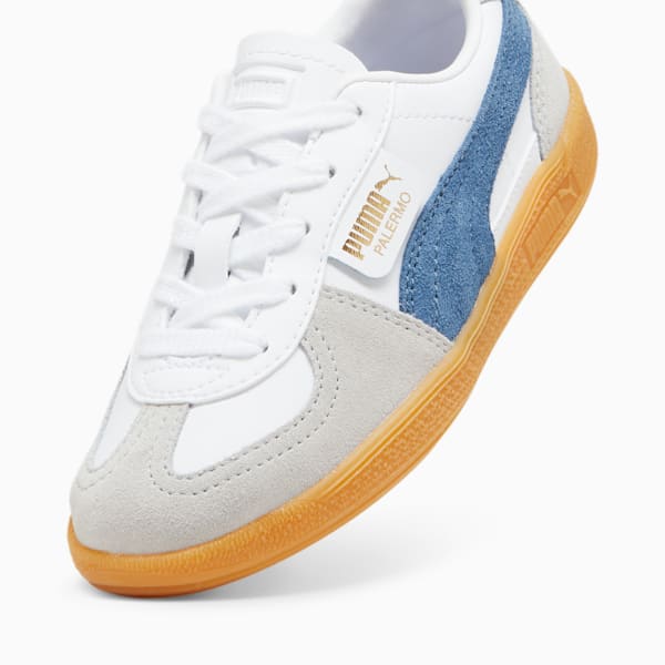 Tenis infantiles de cuero Palermo, PUMA White-Blue Horizon-Gum, extralarge