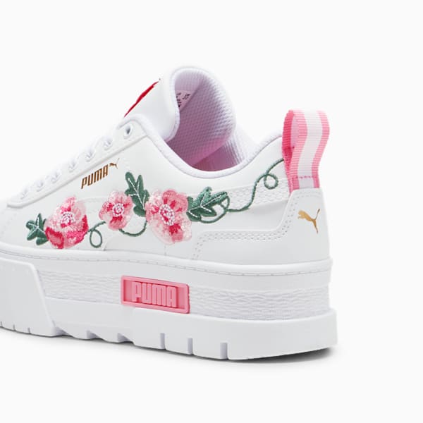 Mayze Floral Embroidery Big Kids' Sneakers, PUMA White-Fast Pink-Vine, extralarge