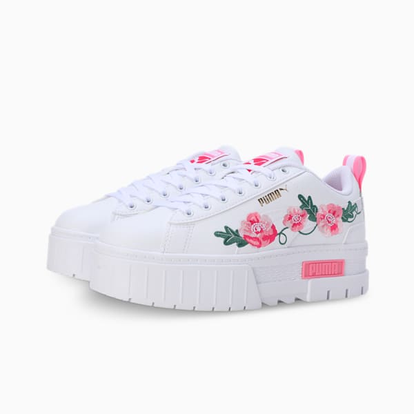 Mayze Embroidery Youth Sneakers, PUMA White-Fast Pink-Vine, extralarge-IND