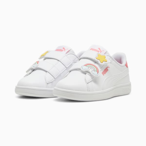 PUMA Smash 3.0 Badges Kids' Sneakers, PUMA White-Passionfruit, extralarge