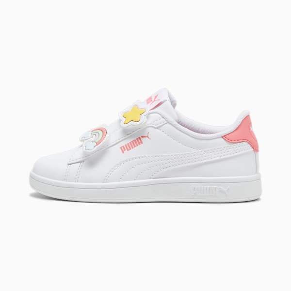 PUMA Smash 3.0 Badges Kids' Sneakers, PUMA White-Passionfruit, extralarge