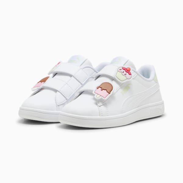 Tenis para niñas PUMA Smash 3.0 Badges, PUMA White-Green Illusion, extralarge