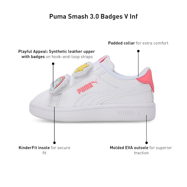 Smash 3.0 Badges Toddlers' Sneakers, PUMA White-Passionfruit, extralarge-IND