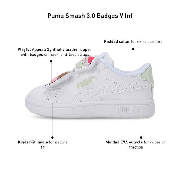 PUMA Smash 3.0 Badges Toddlers' Sneakers, PUMA White-Green Illusion, extralarge-IND