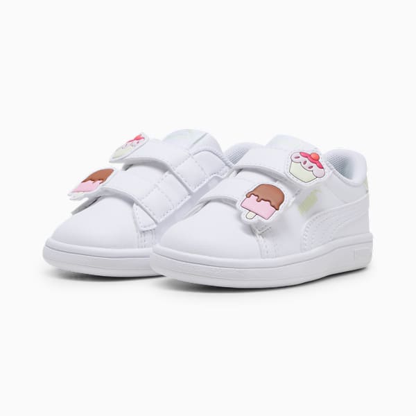 PUMA Smash 3.0 Badges Toddlers' Sneakers, PUMA White-Green Illusion, extralarge