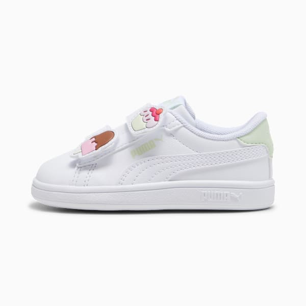 PUMA Smash 3.0 Badges Toddlers' Sneakers, PUMA White-Green Illusion, extralarge