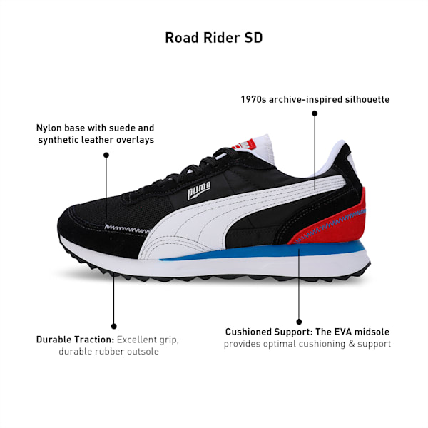 Road Rider Suede Unisex Sneakers, PUMA Black-PUMA White, extralarge-IND