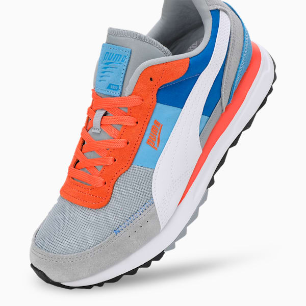 Road Rider Suede Sneakers, Cool Mid Gray-Bluemazing, extralarge-IND