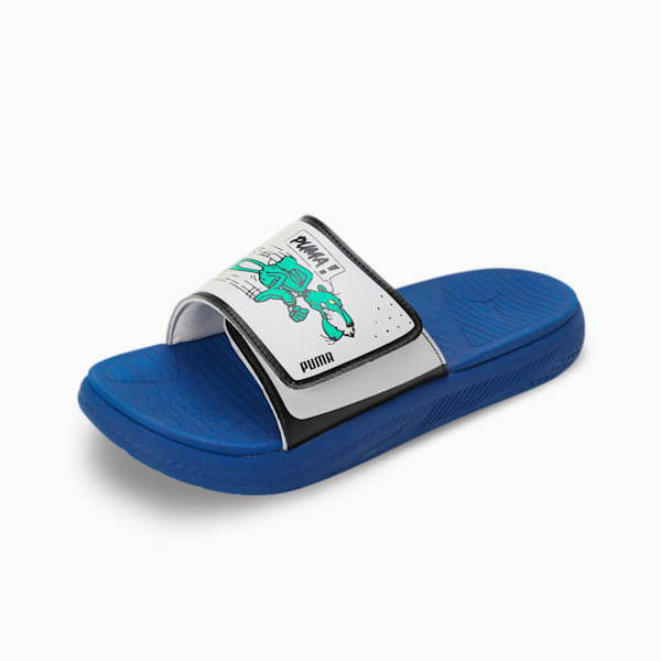 Softride Super Men's Slides, Cobalt Glaze-Silver Mist-Pure Green, extralarge-IND