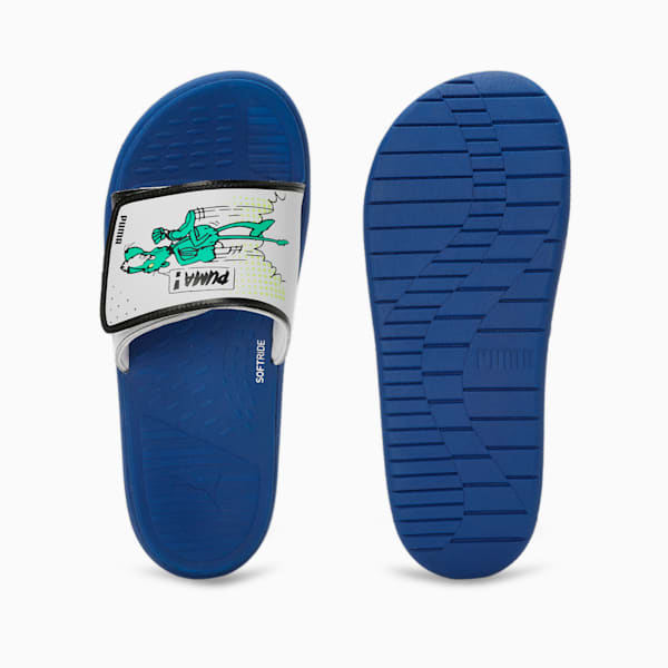 Softride Super Men's Slides, Cobalt Glaze-Silver Mist-Pure Green, extralarge-IND
