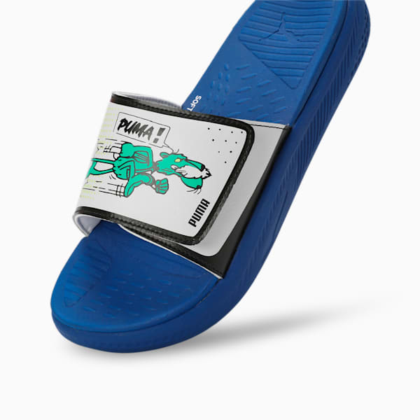 Softride Super Men's Slides, Cobalt Glaze-Silver Mist-Pure Green, extralarge-IND