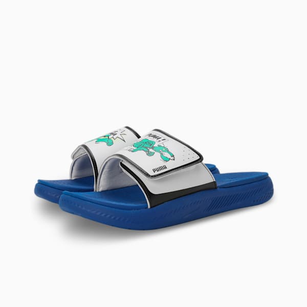 Softride Super Men's Slides, Cobalt Glaze-Silver Mist-Pure Green, extralarge-IND