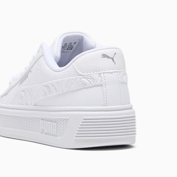 Tenis de plataforma para mujer Smash v3, PUMA White-PUMA Silver, extralarge