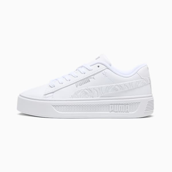 Smash v3 Platform Women's Sneakers, PUMA White-PUMA Silver, extralarge