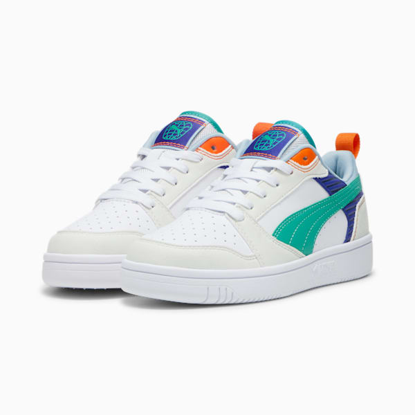 Rebound V6 Low READY, SET, BETTER Big Kids' Sneakers, Vapor Gray-Jade Frost-PUMA White, extralarge
