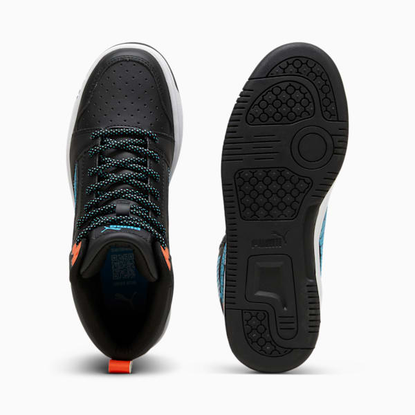 Rebound V6 Mid Techie Bud Sneakers Youth, PUMA Black-Flame Flicker-PUMA White, extralarge