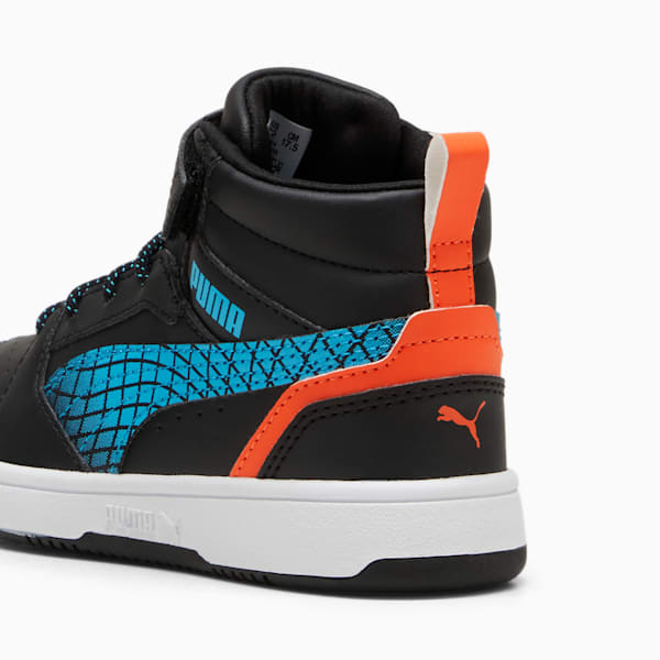 Zapatos deportivos Rebound V6 Mid para niños, PUMA Black-Flame Flicker-PUMA White, extralarge